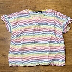 Lands' End 100% Linen Multicolor Striped Short Sleeve Tee Size 1X